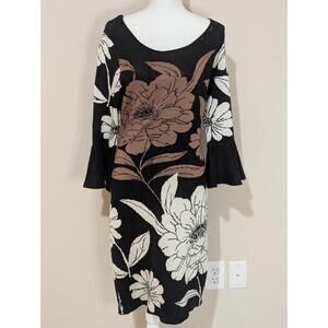 London Times Black Floral Sheath Dress Knee Length Size Medium